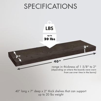 Urban Legacy Reclaimed Barnwood Planks | Floating Shelves for Wall w/Flush Mount Shelf Bracket Set