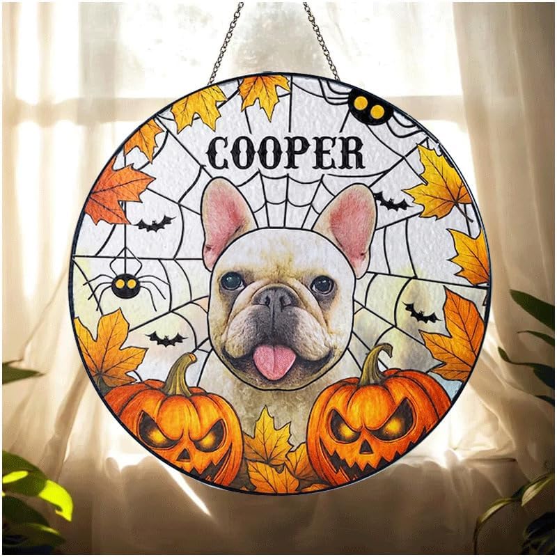 Personalized Halloween Dog Glass Window Hanging Ornament,Custom Pet Photo Ornament, Unique for Dog