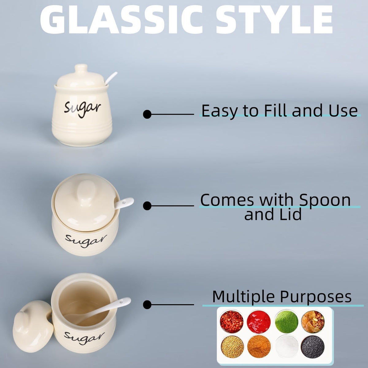 HAOTOP 12oz Sugar Bowl with Lid and Spoon,Ceramic Sugar Jar Sugar Dispenser Sugar Container Coffee