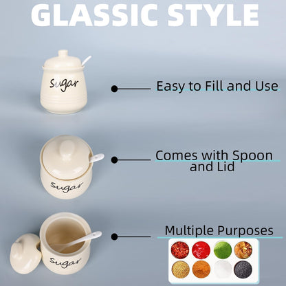 HAOTOP 12oz Sugar Bowl with Lid and Spoon,Ceramic Sugar Jar Sugar Dispenser Sugar Container Coffee