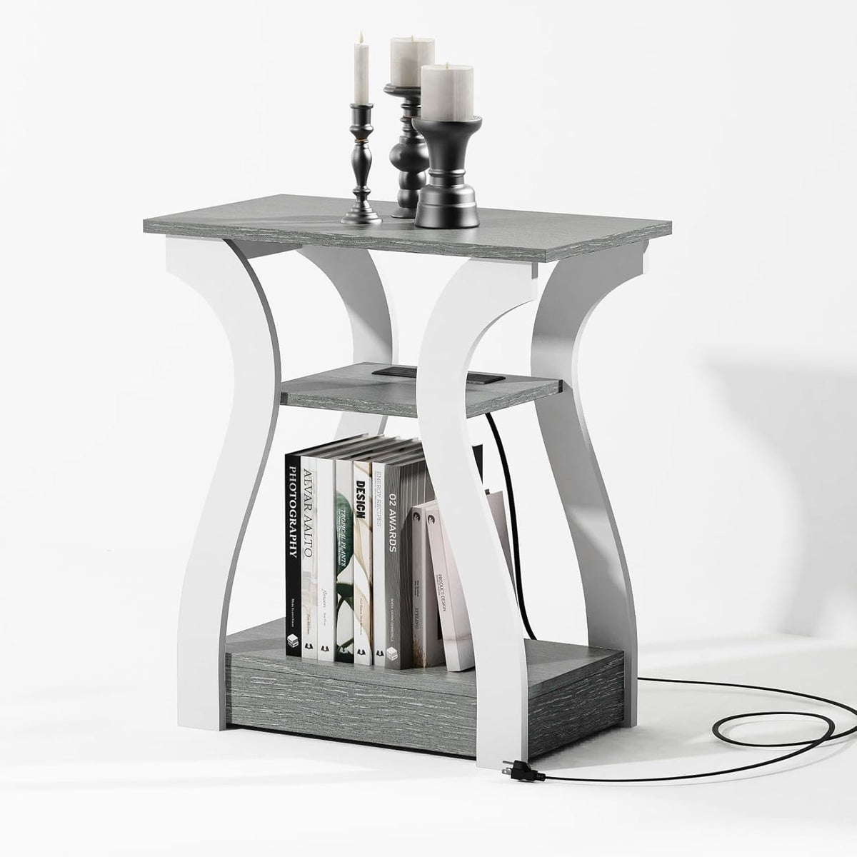 End Tables Living Room, Grey End Table with Charging Station, Grey Side Table, Nightstand for