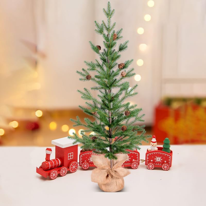 3FT Tabletop Artificial Christmas Tree, 209 Realistic PE Branches, Pine Cone Decorations, Unlit
