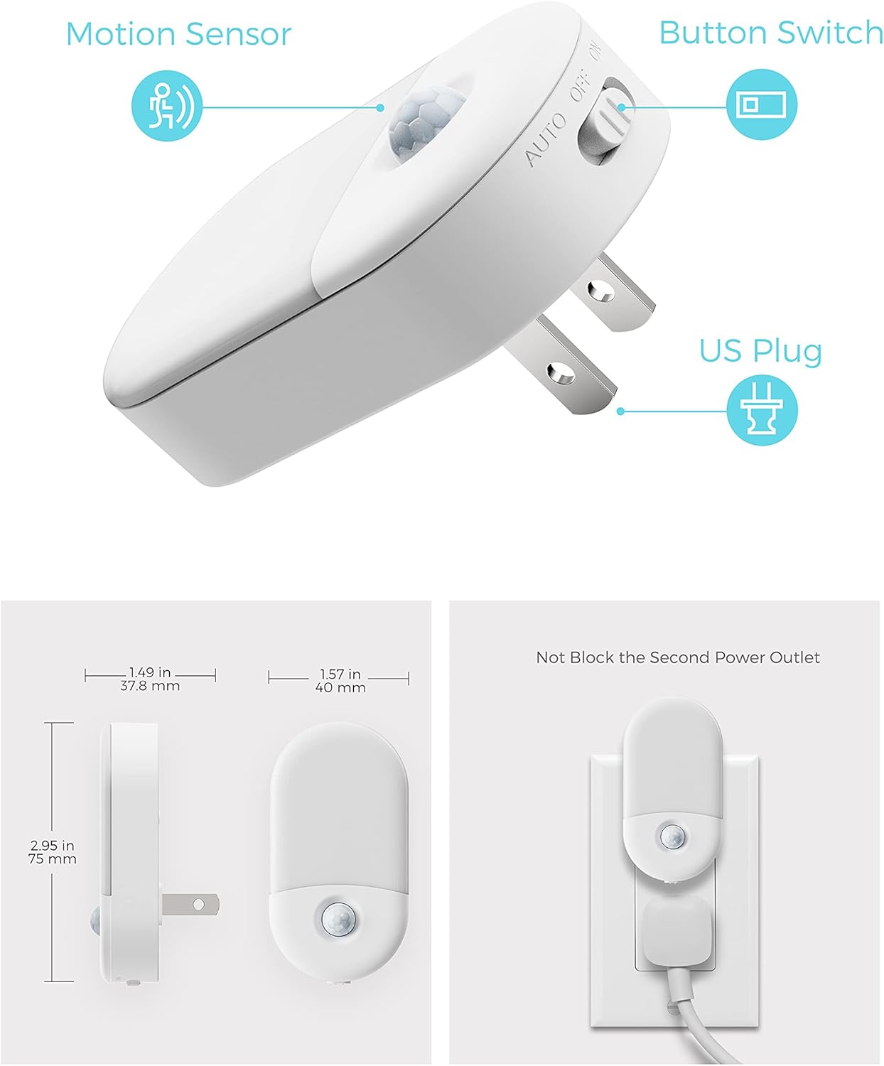 L LOHAS LED Motion Sensor Night Light Plug in, Motion Activated Night Light, 5000K Daylight White