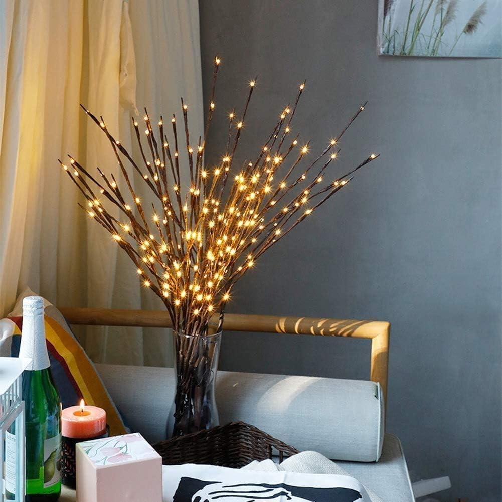 DK177 2 Pack Led Branch Light Battery Operated Lighted Branch Vase Filler Willow Tree Artificial