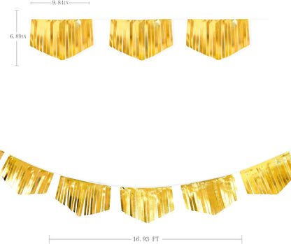 Gold Tassel Banner Double Sided Metallic Fabric Pennant Bunting Flag Garland for Graduation