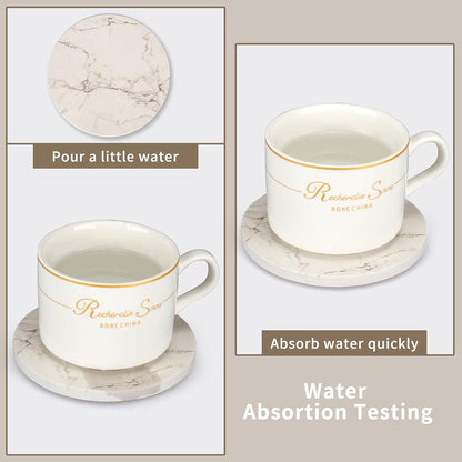 6 Pack White Marble Coaster Set with Holder Absorbent Drink Coasters Ceramic Cute Coaster Bar