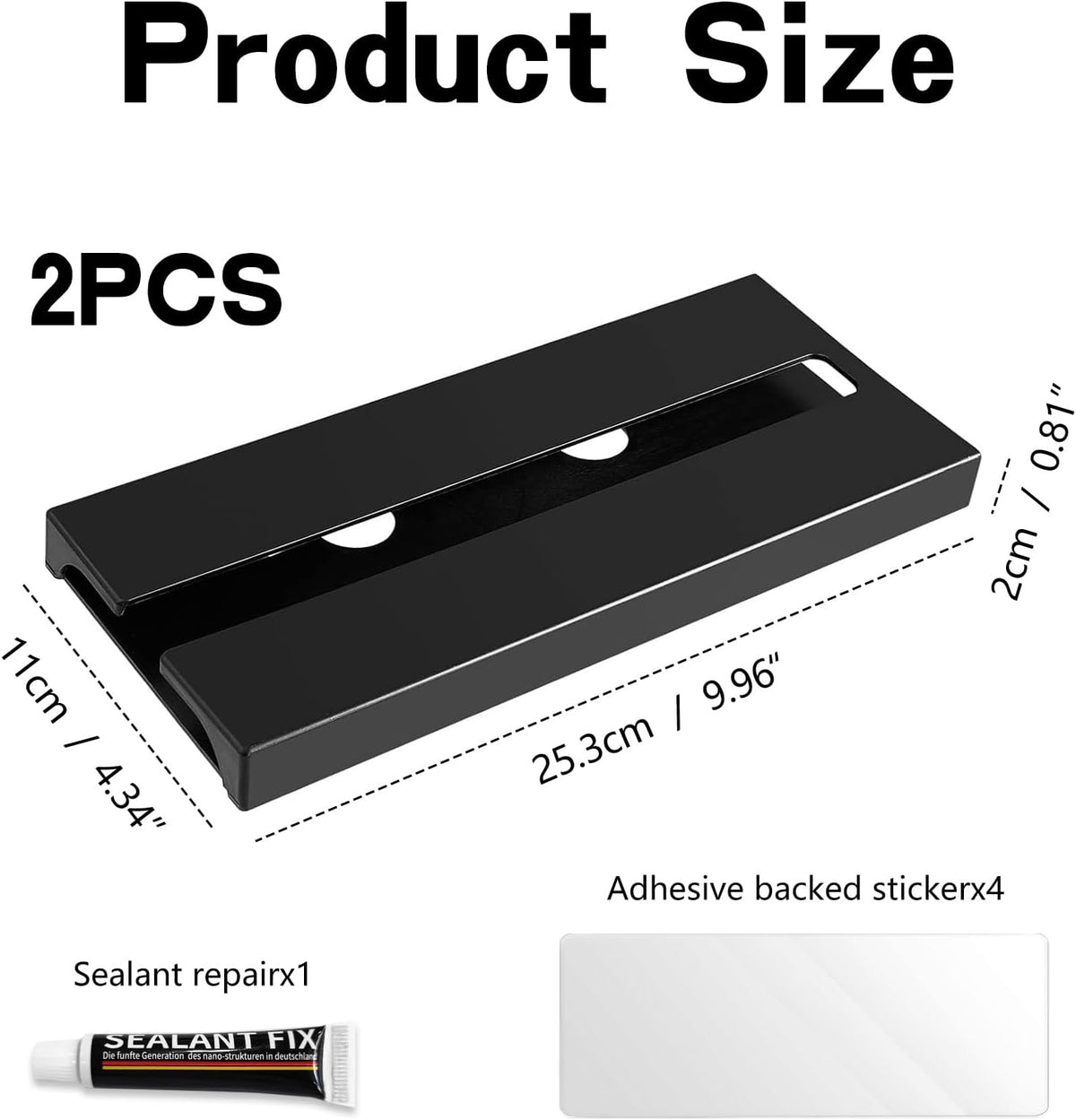 2PC Black Wooden Hanging Wine Glass Rack - Wall Mount Stemware Holder 25.3x11x2 cm - Space Saving