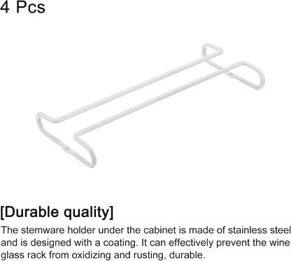 uxcell Wine Glass Rack Under Cabinet, 4Pcs 10-Inch Stemware Wine Glass Hanging Rack Stainless Steel