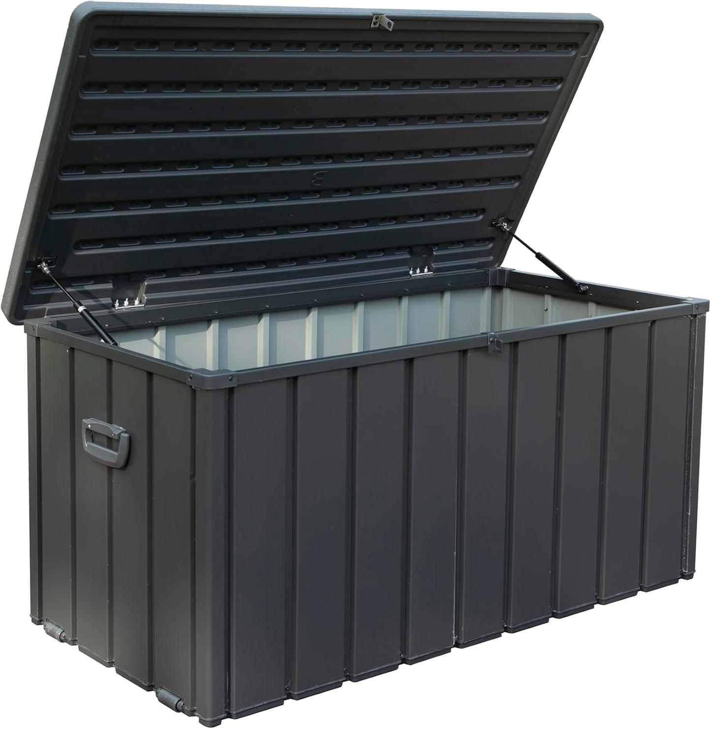 Domi 120 Gallon Deck Box, Patio Storage Box with Resin Lid, Steel Tool Waterproof Outdoor Storage
