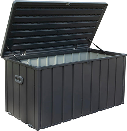 Domi 120 Gallon Deck Box, Patio Storage Box with Resin Lid, Steel Tool Waterproof Outdoor Storage