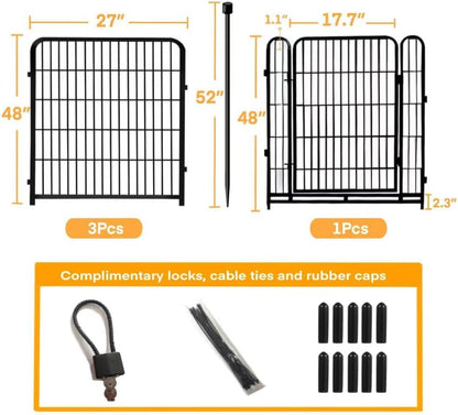 Garden Fence with Gate 48 in(H)×27 in(L) 4 Panels, Heavy Duty Iron Animal Barrier Fence, Rabbit