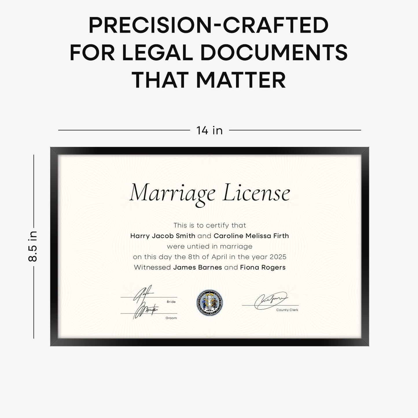 Homeforia 8.5 x 14 Marriage License Frame Black, High End Metal 8.5x14 Marriage Certificate Frames
