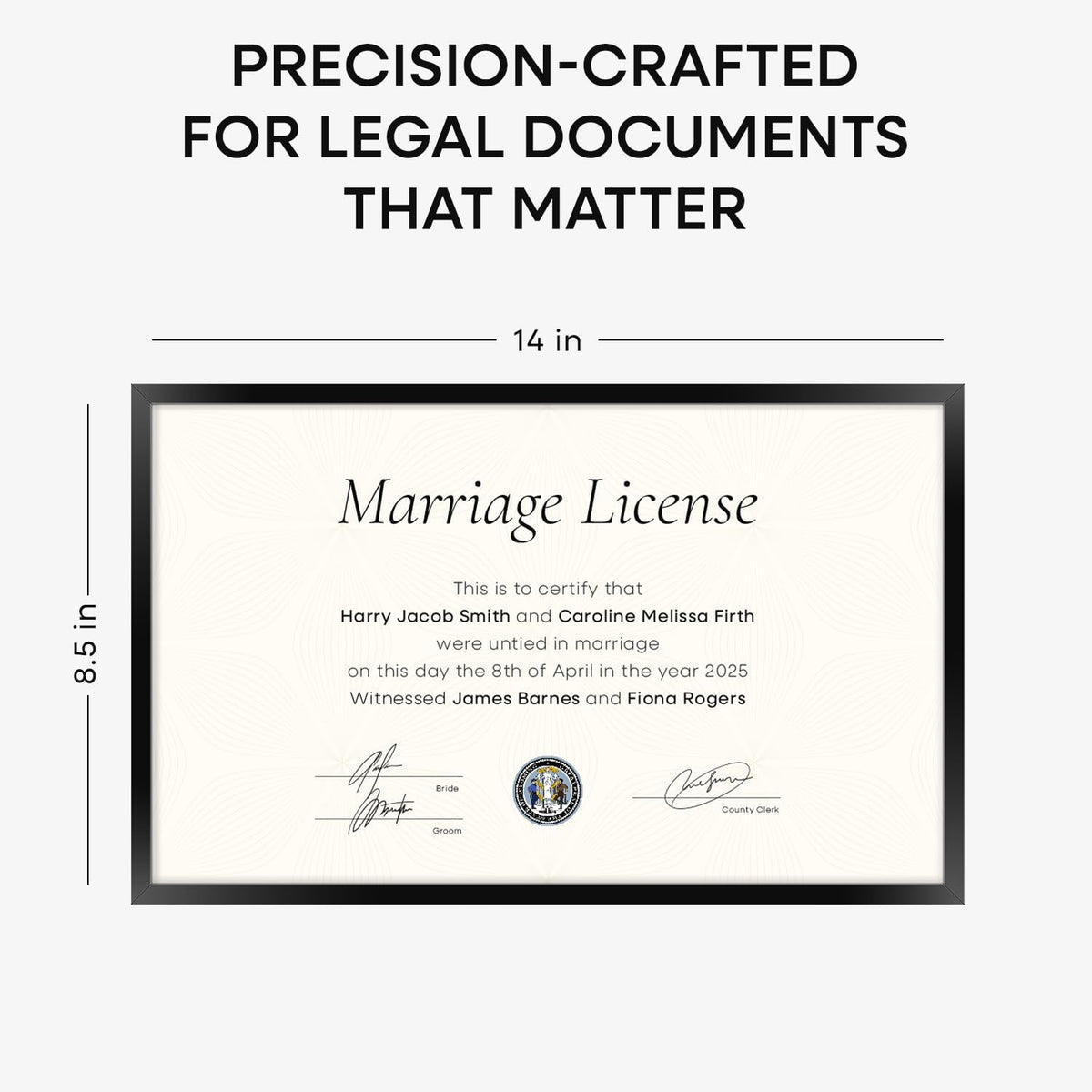 Homeforia 8.5 x 14 Marriage License Frame Black, High End Metal 8.5x14 Marriage Certificate Frames