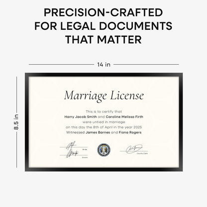Homeforia 8.5 x 14 Marriage License Frame Black, High End Metal 8.5x14 Marriage Certificate Frames