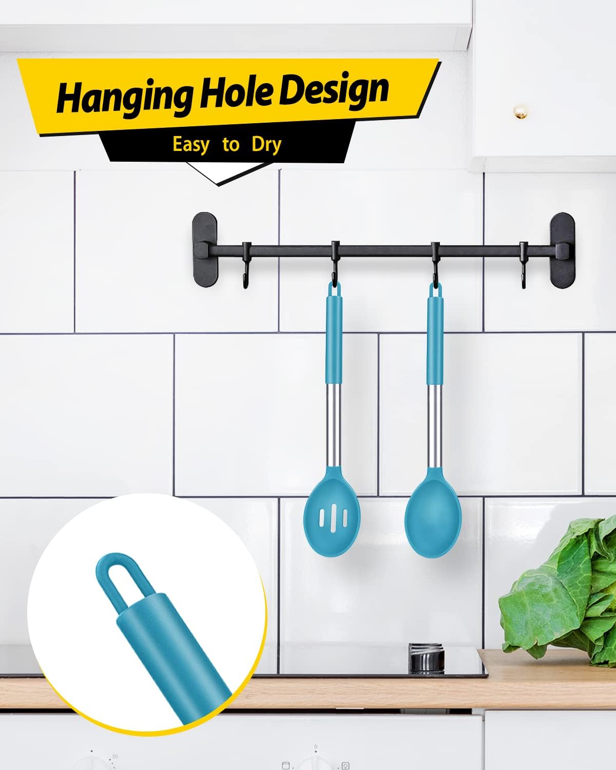 Pack of 2 Large Silicone Cooking Spoons,Non Stick Solid Basting Spoon,Heat-Resistant Kitchen