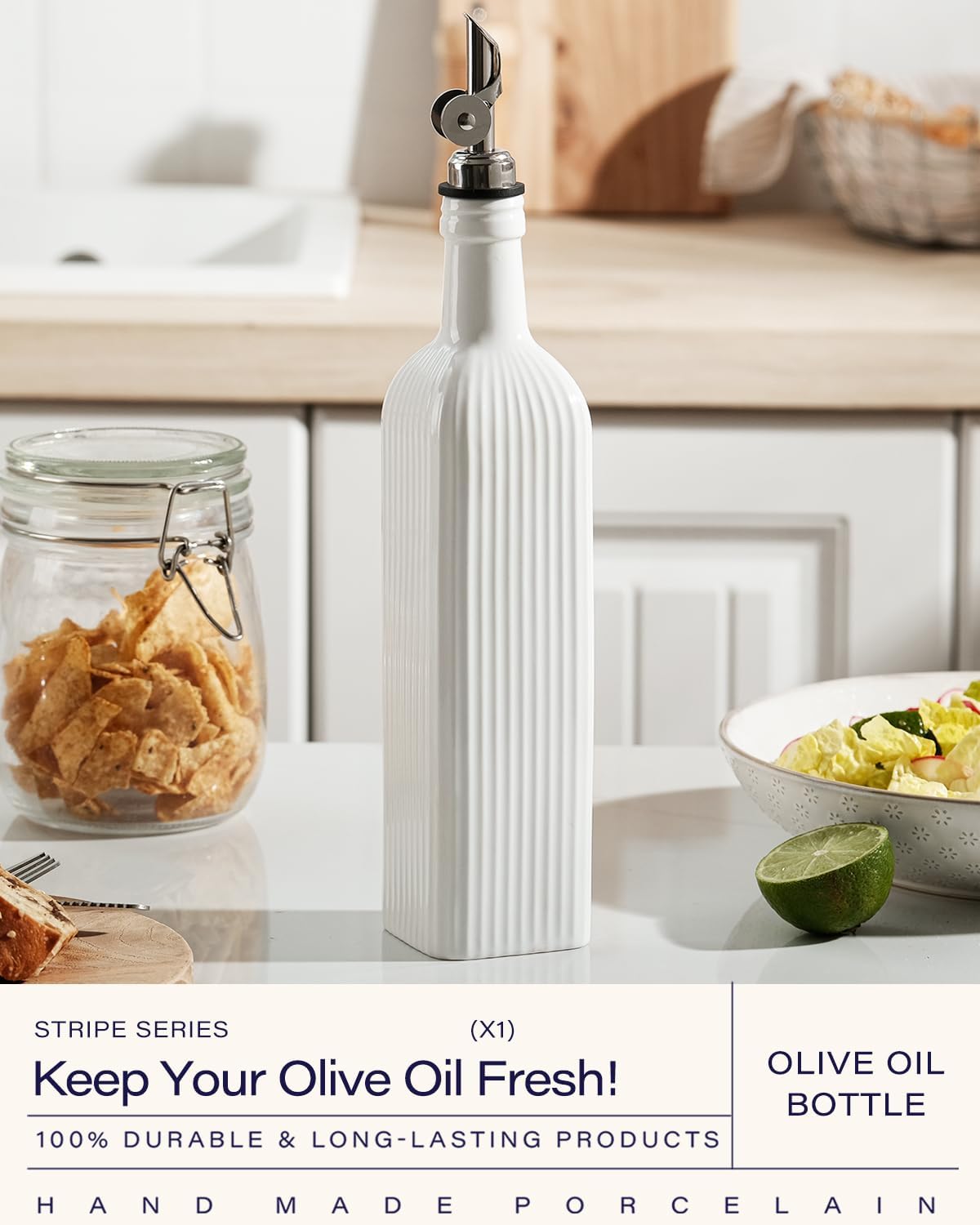 getstar 18 oz Olive Oil Dispenser Bottle for Kitchen, Ceramic Oil Bottle with Automatic Stainless