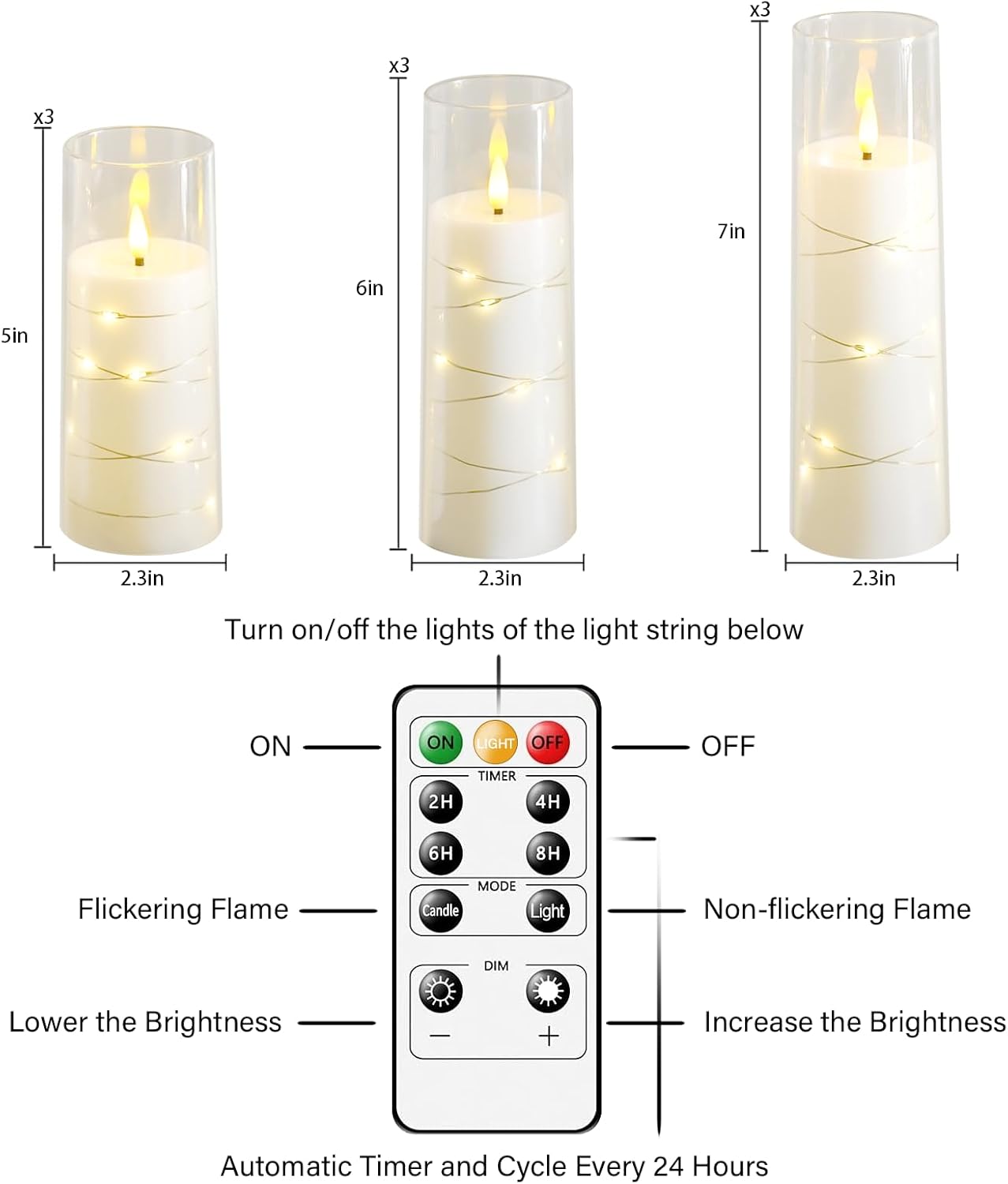 Flickering Flameless LED Candles, 9 Pcs with Embedded Star String, Acrylic LED Pillar Candles with