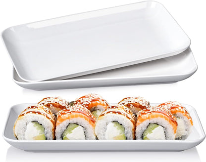 DELLING 8in White Rectangular Serving Plates-Large Serving Platter Set Salad Plates - Big Serving