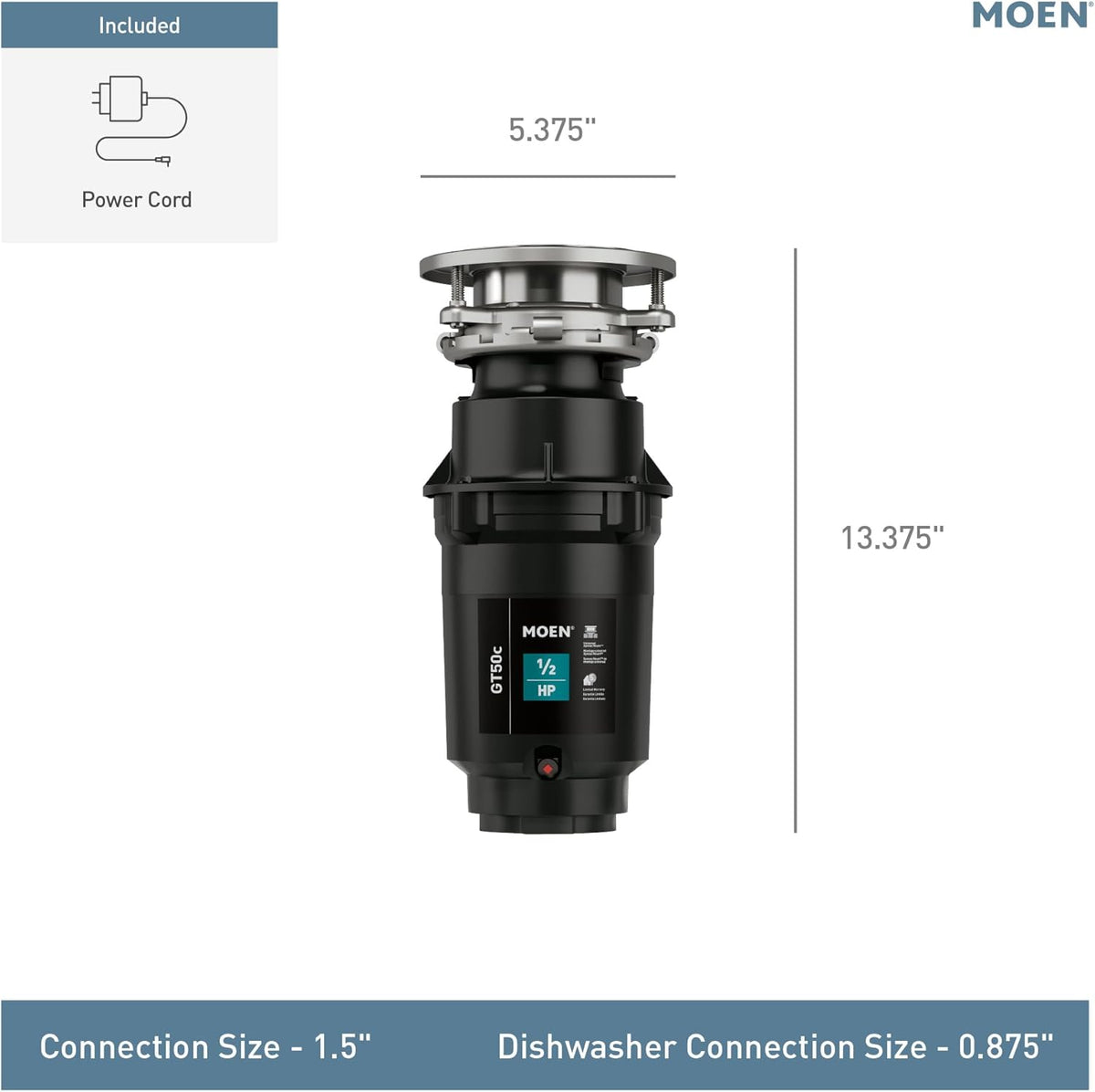 Moen Prep Series Disposer 1/2 Horsepower Continuous Feed Garbage Disposal featuring Fast Track