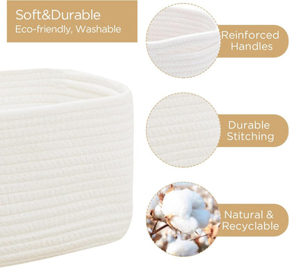 Small Cotton Rope Storage Basket Set of 3-11"x7"x7" Perfect Woven Baskets for Storage, Ideal
