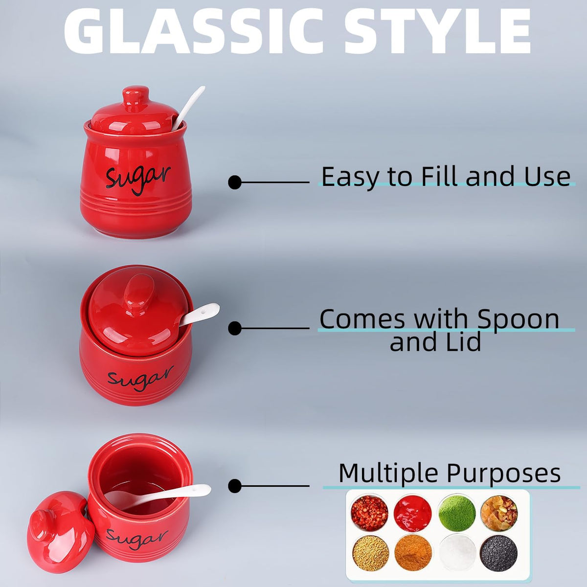 HAOTOP 12oz Sugar Bowl with Lid and Spoon,Ceramic Sugar Jar Sugar Dispenser Sugar Container Coffee