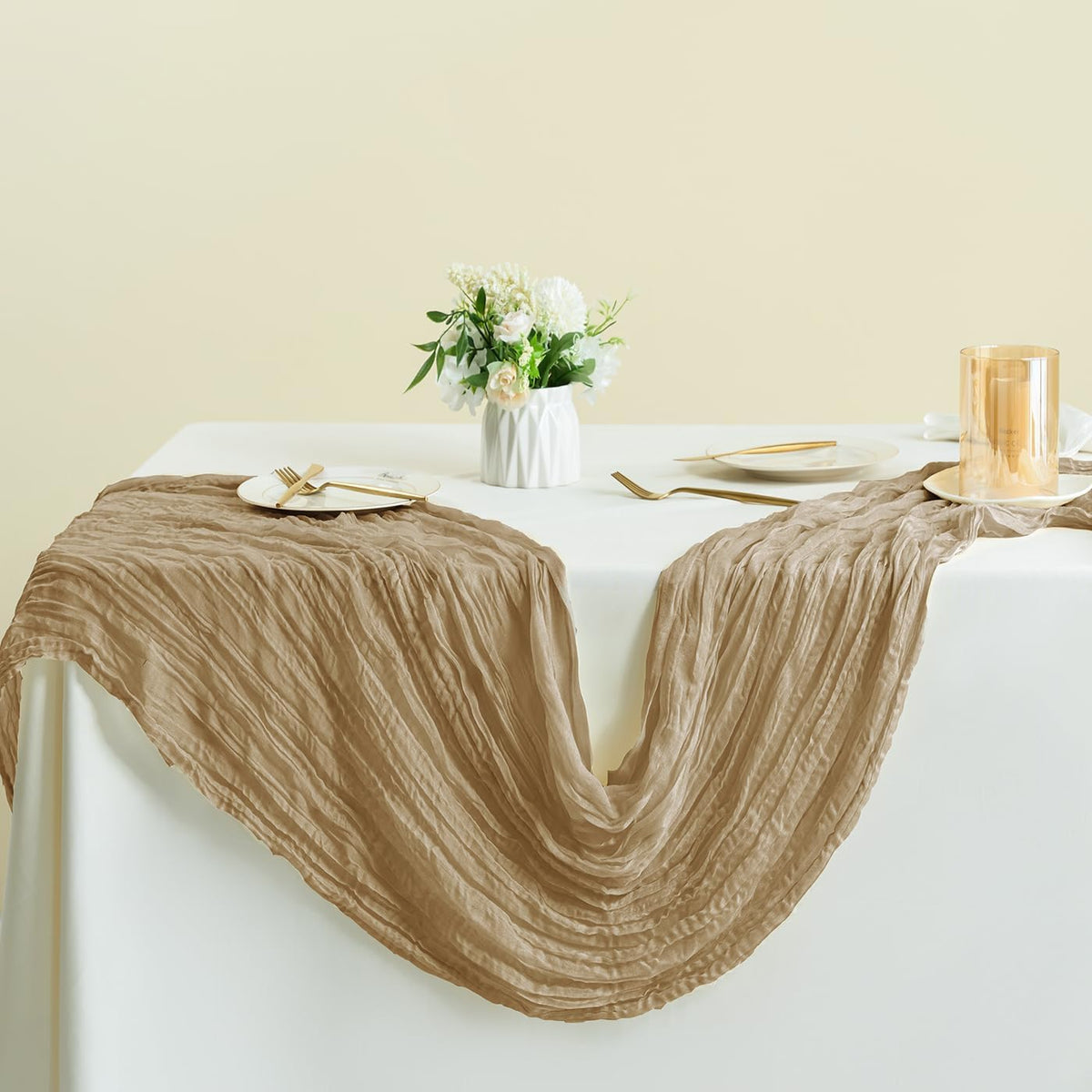 Sioloc Nude Cheesecloth Table Runner Fall Autumn Decor for Home 10ft Table Cloth for Tea Wedding