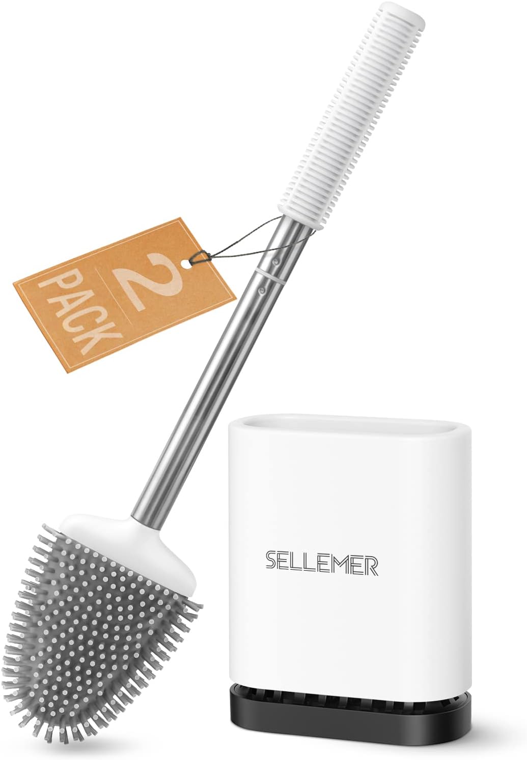 Sellemer Toilet Brush and Holder Set for Bathroom, Flexible Toilet Bowl Brush Head with Silicone