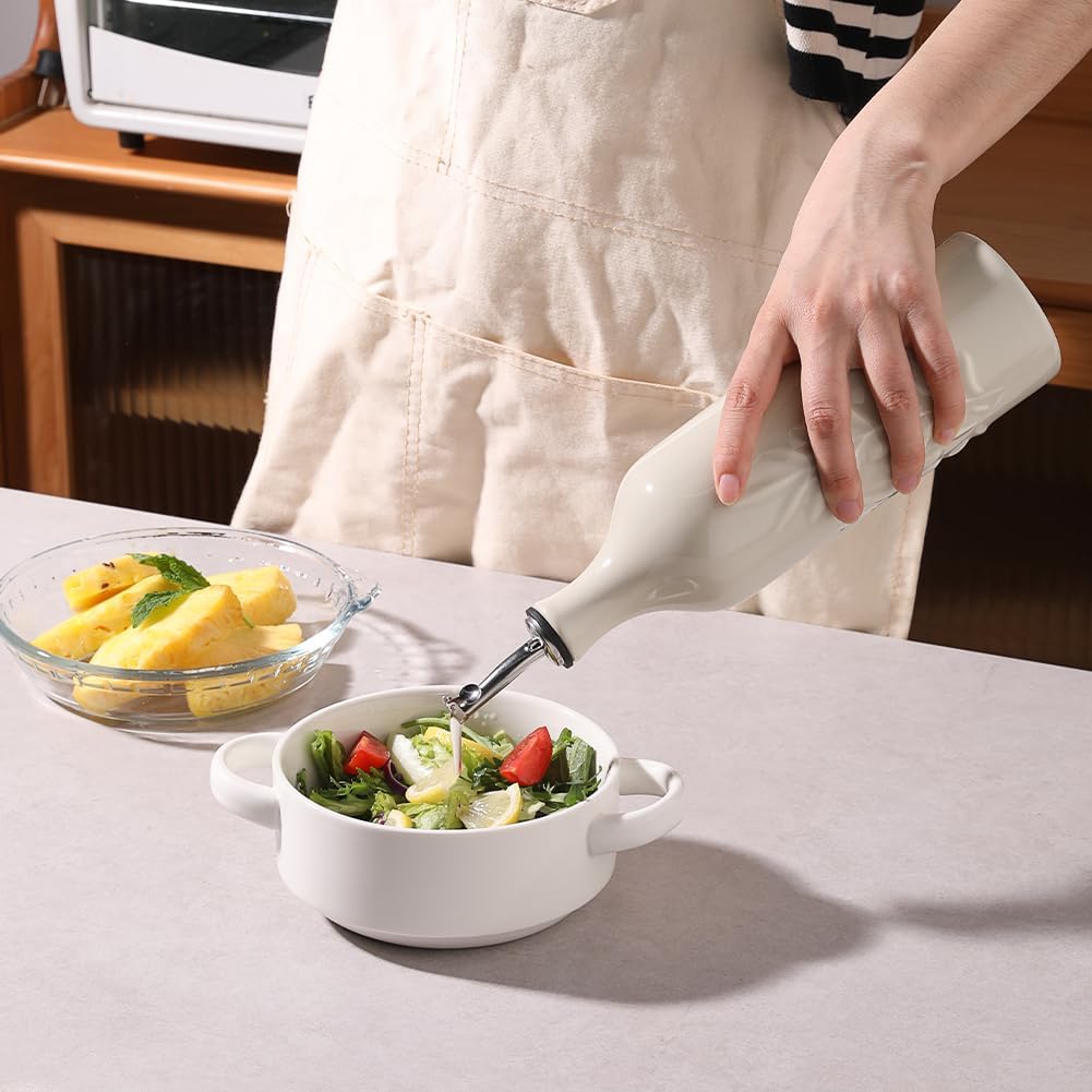 Sweejar Large Ceramic Olive Oil Dispenser Bottle, 24 Oz Relief Opaque Oil Cruet Protects Oil To