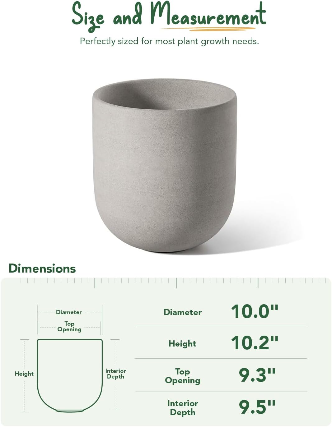LE TAUCI 10 Inch Plant Pot, Ceramic Pots for Plants with Drainage Hole and Rubber Plug, Plant Pots