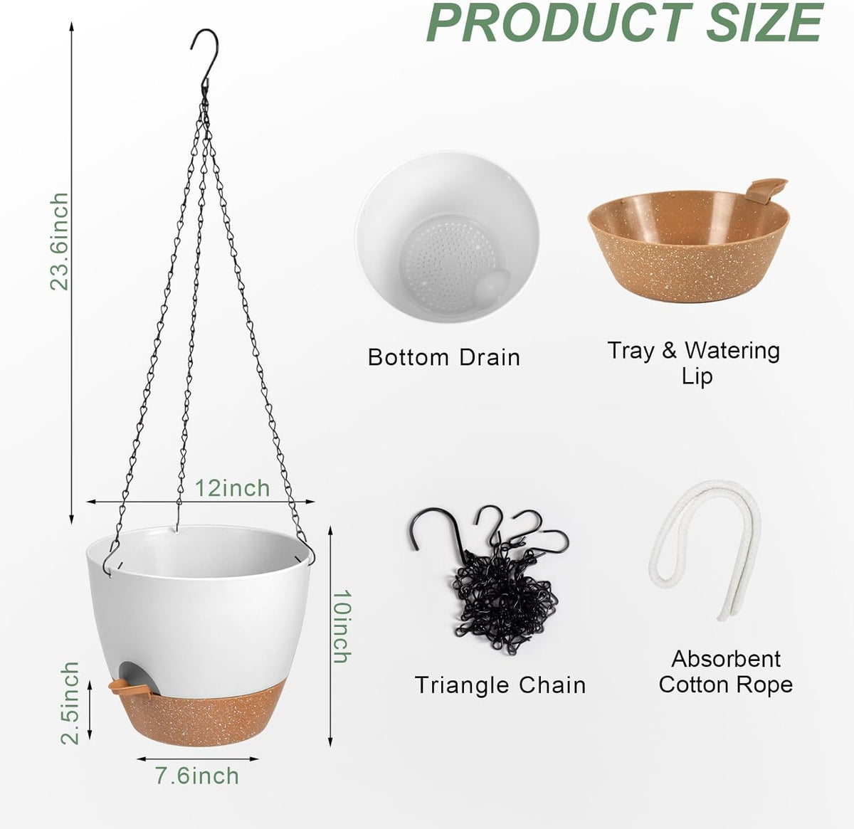 Hanging Planters for Indoor Outdoor Plants, 1 Set Self Watering Hanging Pot with Drainage Holes &