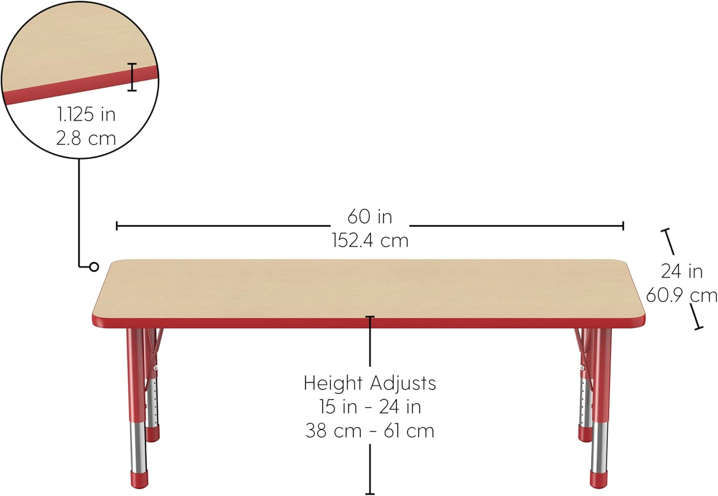 FDP Rectangle Activity School and Classroom Kids Table (24 x 60 inch), Chunky Toddler Legs