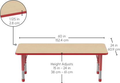 FDP Rectangle Activity School and Classroom Kids Table (24 x 60 inch), Chunky Toddler Legs