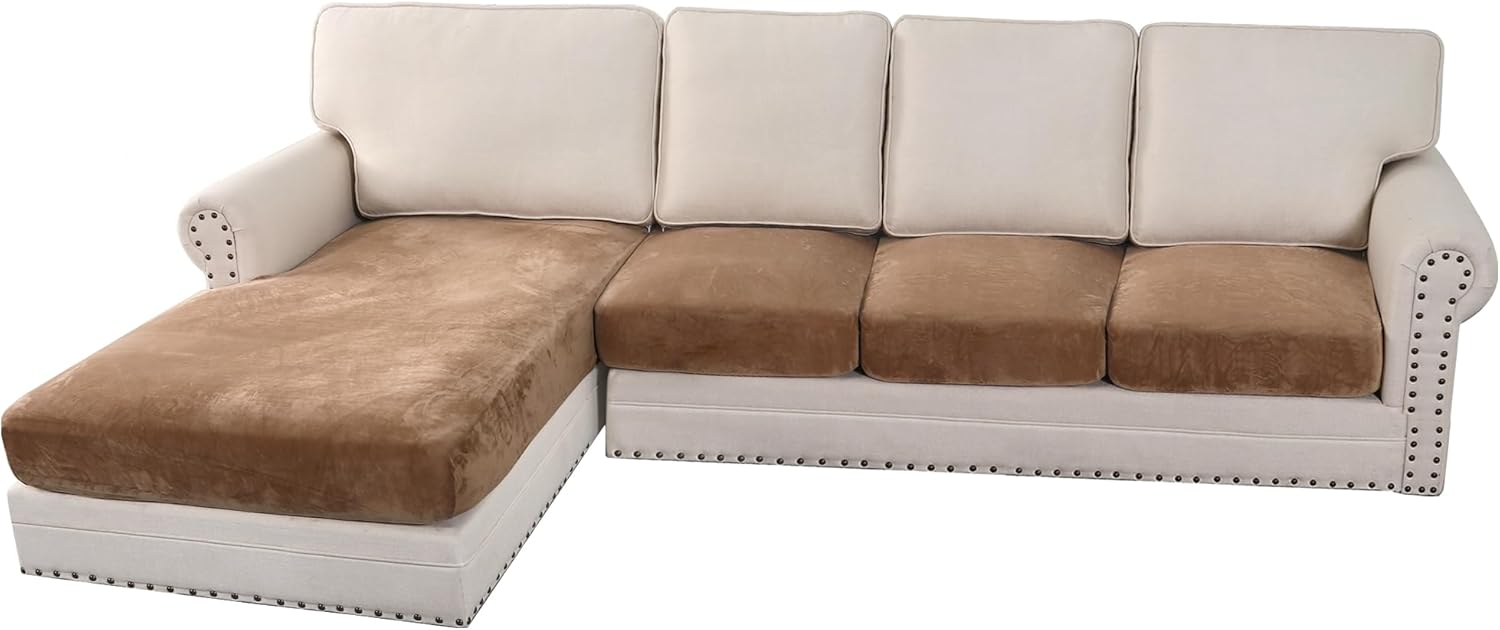 H.VERSAILTEX Velvet Stretch Sectional Couch Cover - 4 Pieces for L Shape Sofa With Separate Seat