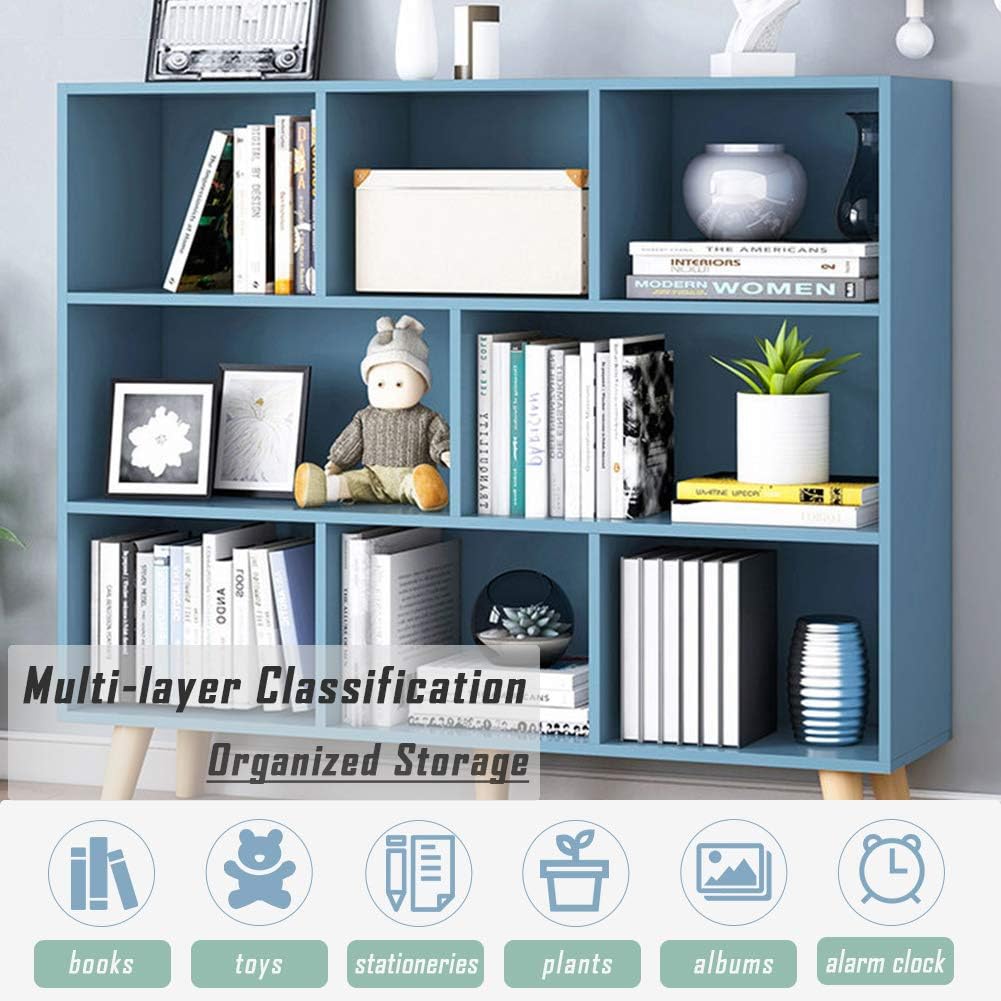 IOTXY Wooden Open Shelf Bookcase - 3-Tier Floorstanding Display Cabinet Rack with Legs, 8 Cubes