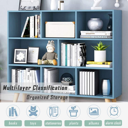 IOTXY Wooden Open Shelf Bookcase - 3-Tier Floorstanding Display Cabinet Rack with Legs, 8 Cubes