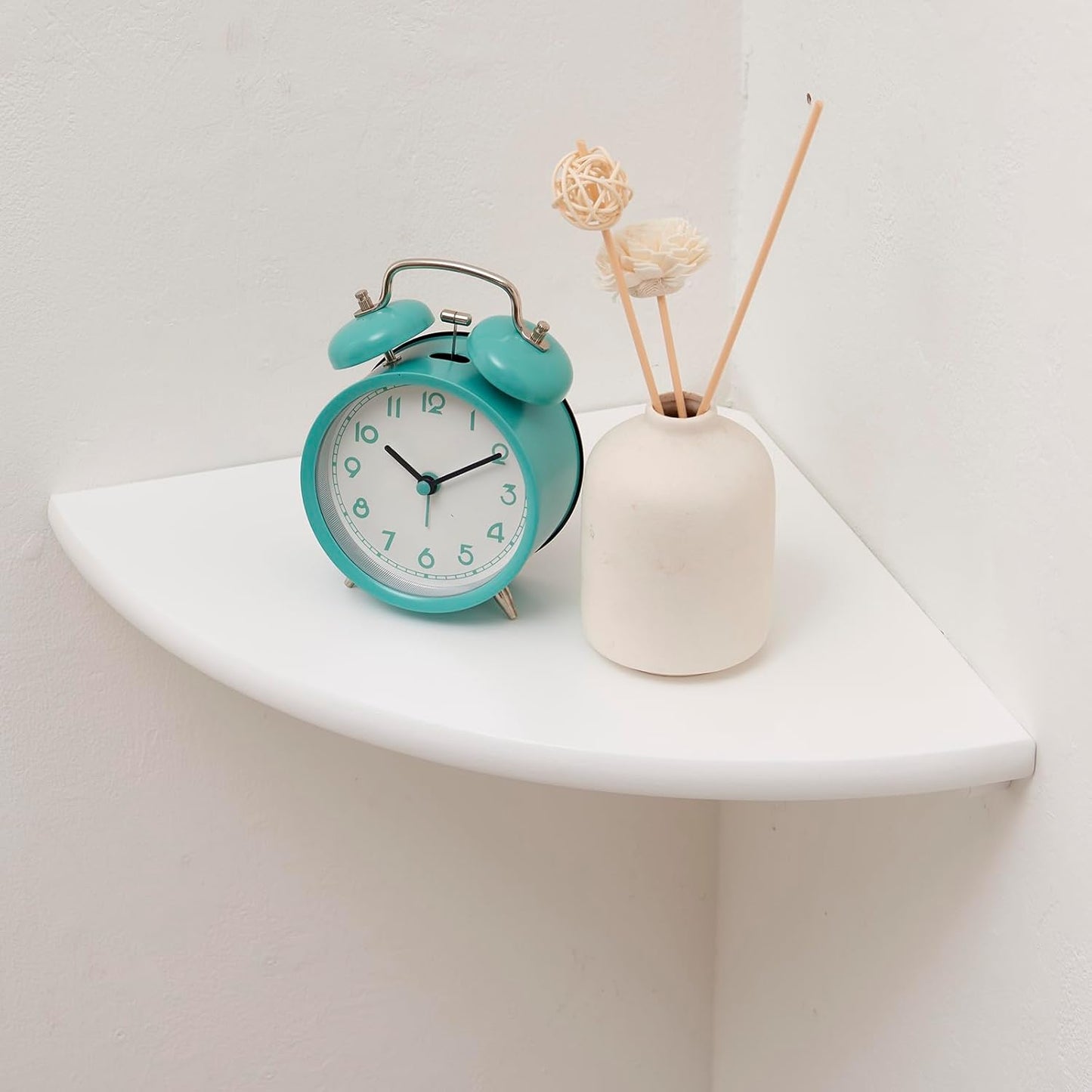 Corner Shelf, White Solid Oak Wood Floating Corner Shelves Wall Mount Round End Floating Speaker