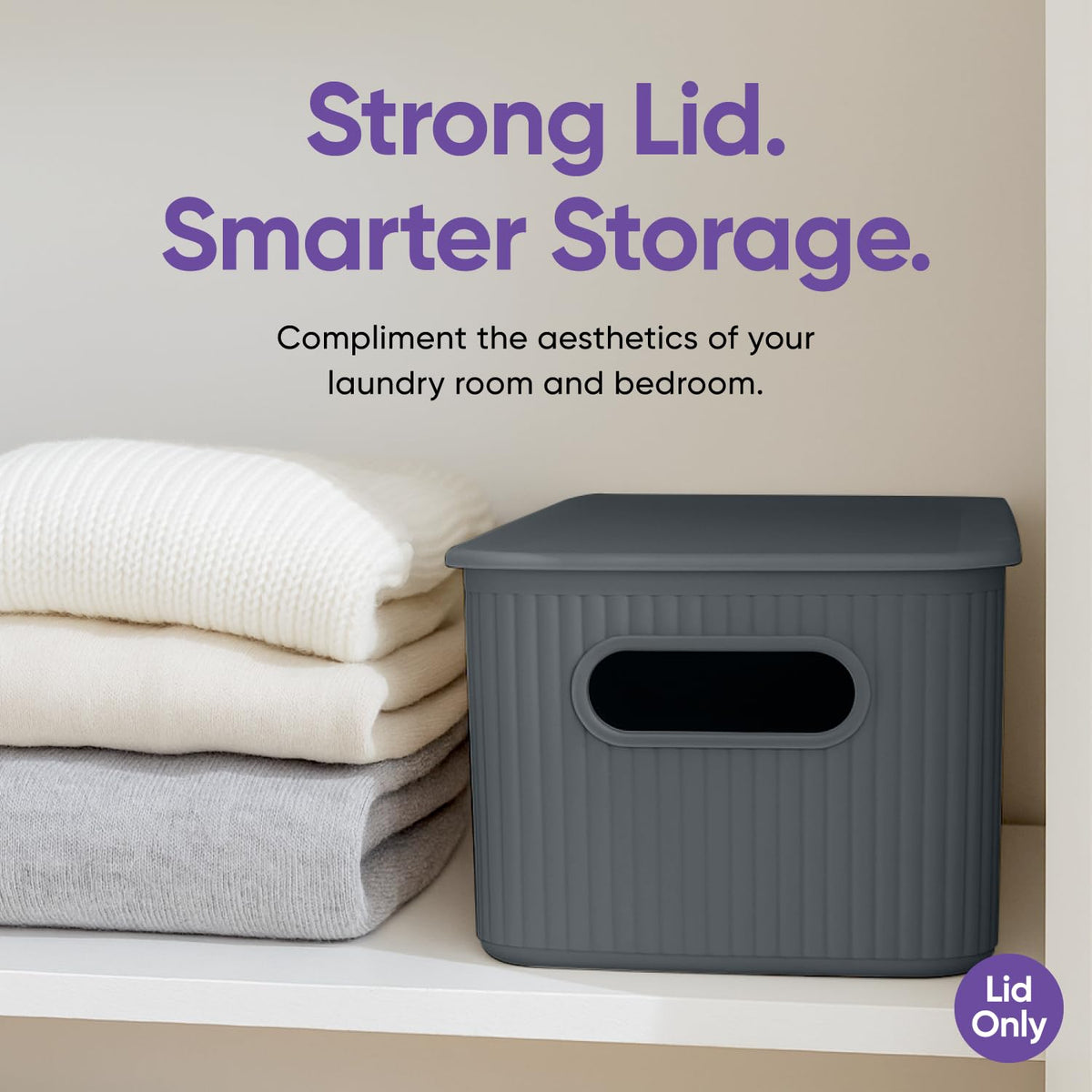 Superio Ribbed Collection Lid for Decorative Plastic Basket Open Home Storage Bins Organizer