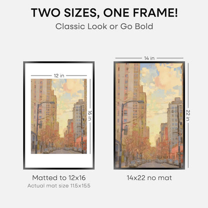 Homeforia 14x22 Picture Frame Black, High End Metal 14 x 22 Poster Frames with Mat 12 x 16 for