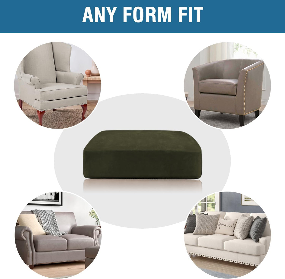 H.VERSAILTEX Velvet Stretch Couch Cushion Cover Plush Cushion Slipcover for Chair Cushion Furniture