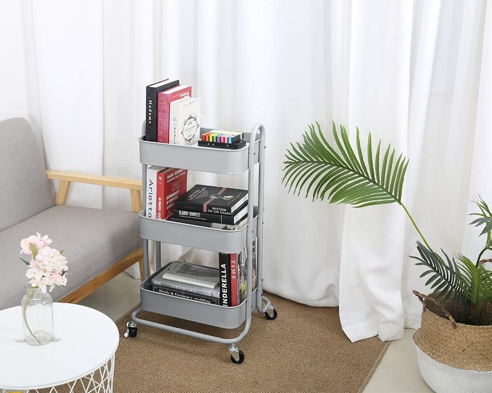 Melody House 3-Tier Metal Mesh Utility Rolling Cart Storage Organization Cart with Wheels, Light