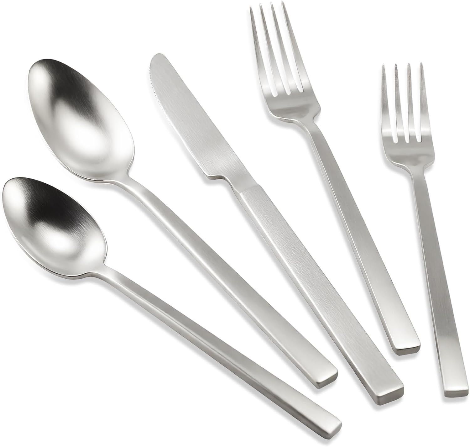 Stainless Steel Flatware Set Hand Forged 18/10 Silverware Set Cutlery Set Silver Cuboid Handle