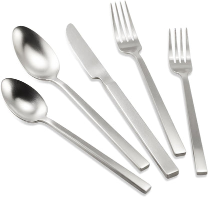Stainless Steel Flatware Set Hand Forged 18/10 Silverware Set Cutlery Set Silver Cuboid Handle