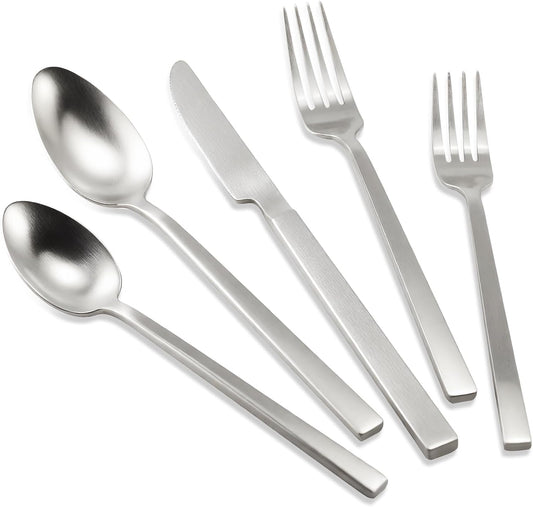 Stainless Steel Flatware Set Hand Forged 18/10 Silverware Set Cutlery Set Silver Cuboid Handle