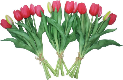 15pcs Artificial Tulips Flowers, Fake Tulips Real Touch, Faux Latex Bouquets, for Party Wedding