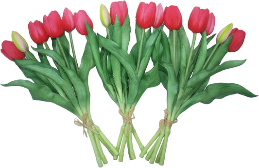 15pcs Artificial Tulips Flowers, Fake Tulips Real Touch, Faux Latex Bouquets, for Party Wedding