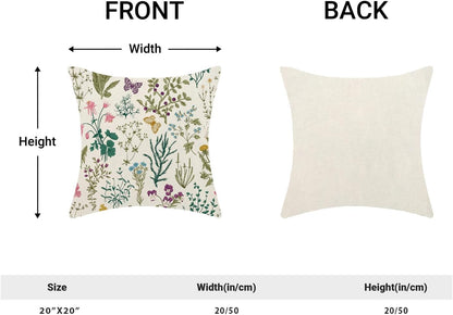 CXMEIFLY Spring Pillow Covers 20 x 20 Inch Set of 2 Vintage Sage Green Teal Wild Flowers Decor