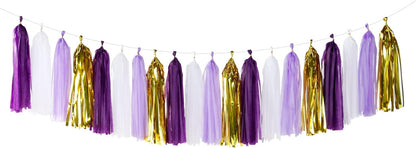 Purple-Gold Party Decoration Tassel Garland - 20pcs Lavender White Gold Birthday Party Supplies