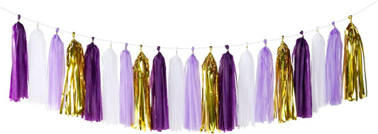 Purple-Gold Party Decoration Tassel Garland - 20pcs Lavender White Gold Birthday Party Supplies
