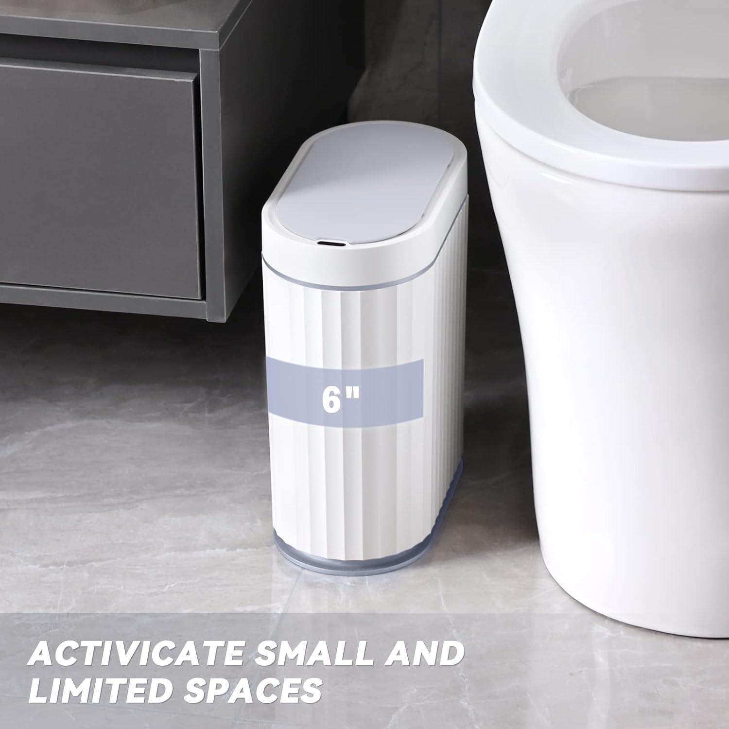 ELPHECO Bathroom Motion Sensor Trash can 2 Gallon Automatic Garbage Can, Slim Plastic Smart Trash