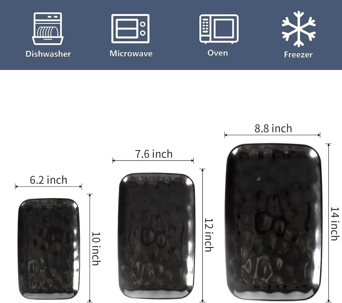 vicrays Ceramic Rectangle Serving Platters - 14" 12" 10" Porcelain Serving Trays Plates for Party